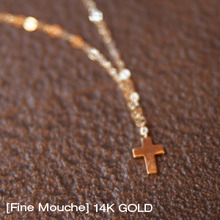 [Fine Mouche] Flat Cross 14k Gold Necklace